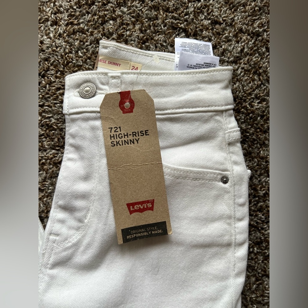 Levi's Premium 721 HIGH RISE SKINNY WOMEN'S JEANS Short W24 L28 WHITE - Picture 2 of 7